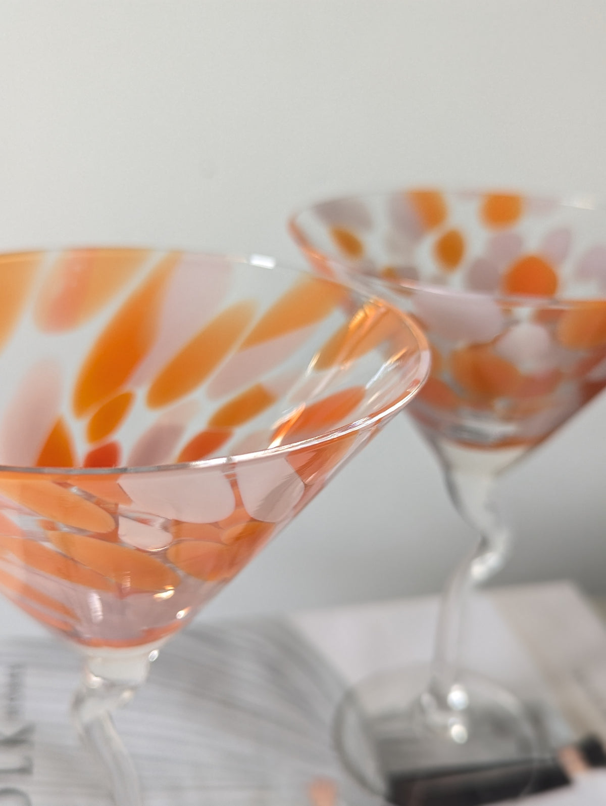 Tall Confetti Orange Martini Glasses Set of Two