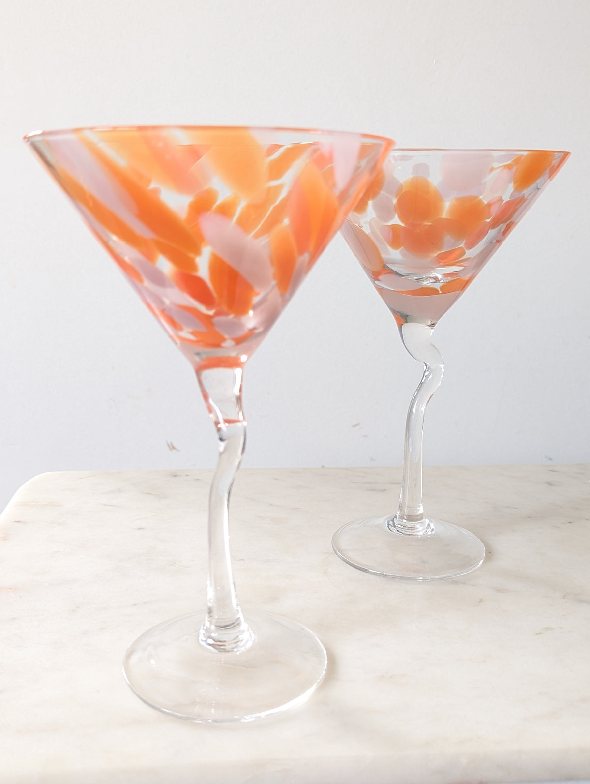 Tall Confetti Orange Martini Glasses Set of Two