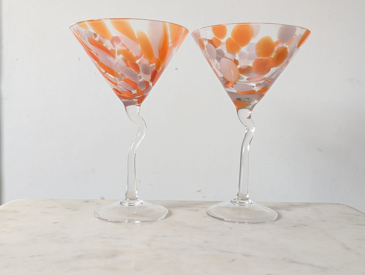 Tall Confetti Orange Martini Glasses Set of Two
