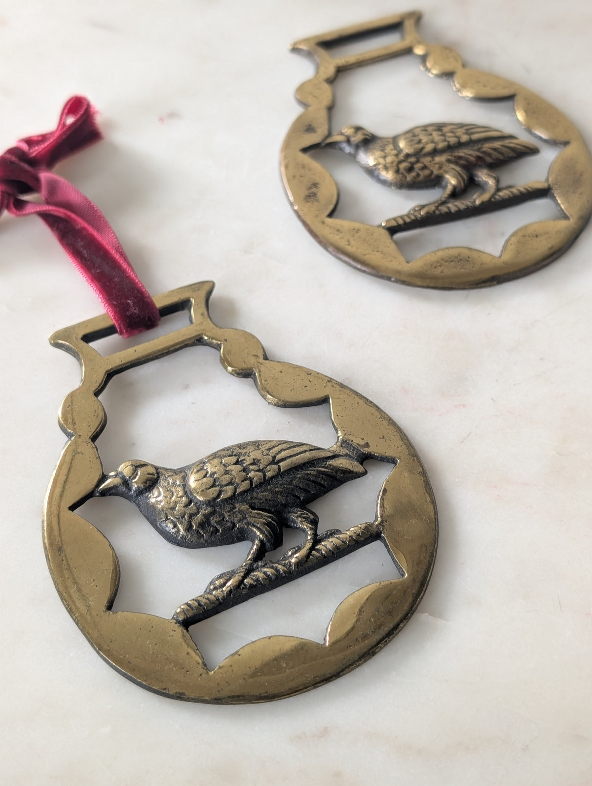 Vintage Brass Bird Christmas Tree Ornament Set of 2