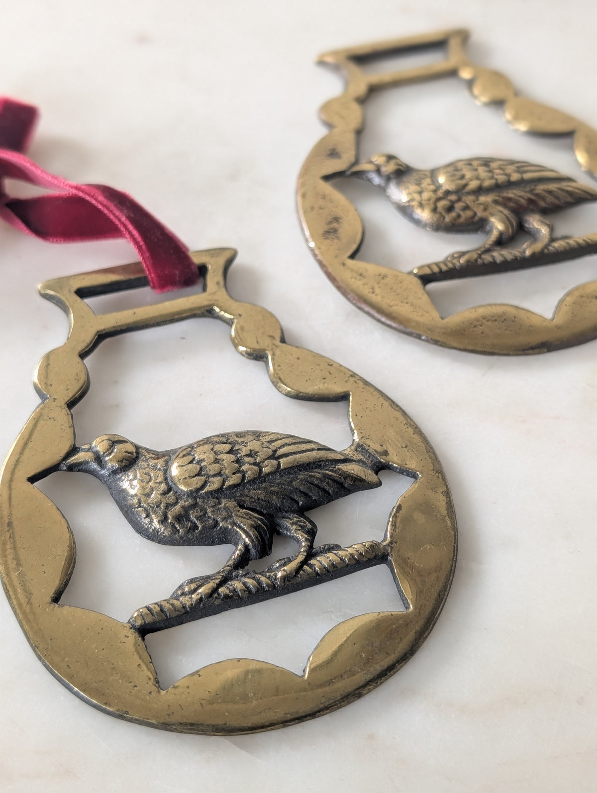 Vintage Brass Bird Christmas Tree Ornament Set of 2