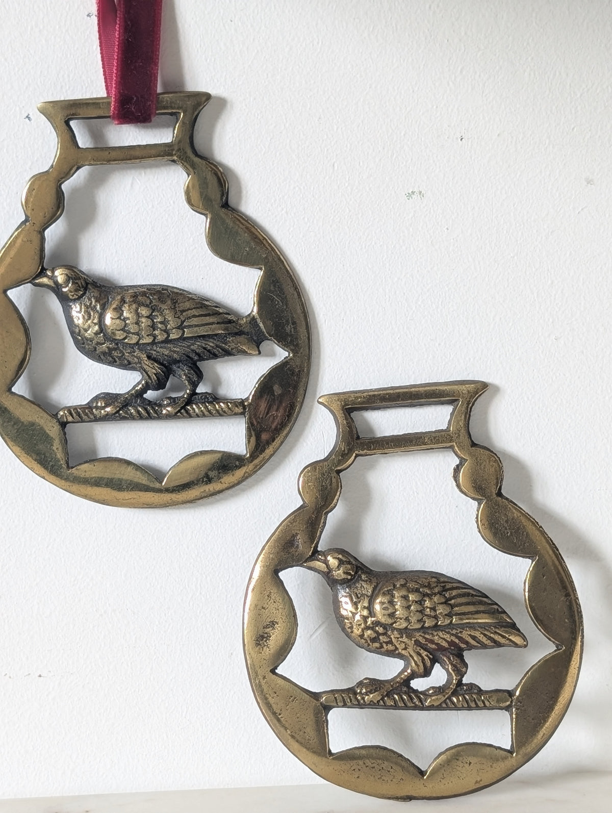 Vintage Brass Bird Christmas Tree Ornament Set of 2