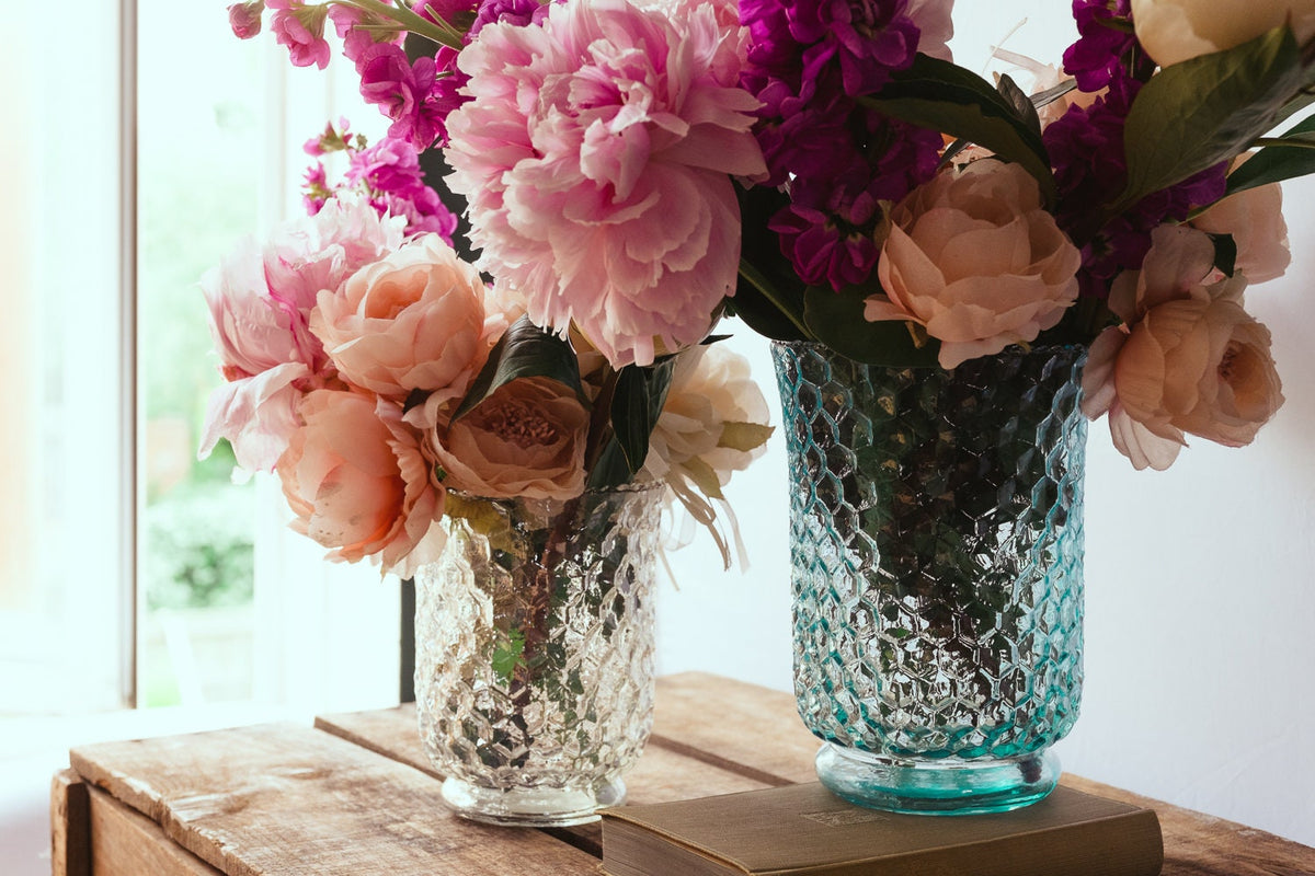 Medium Clear Iridescent Honeycomb Flower Vase