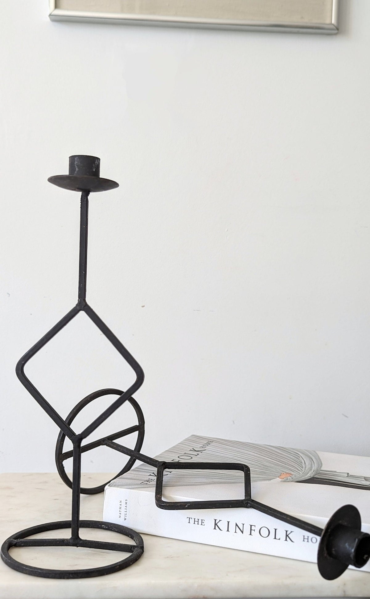 Vintage Tall Black Wrought Iron Candlestick Holders
