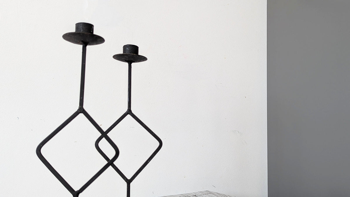Vintage Tall Black Wrought Iron Candlestick Holders