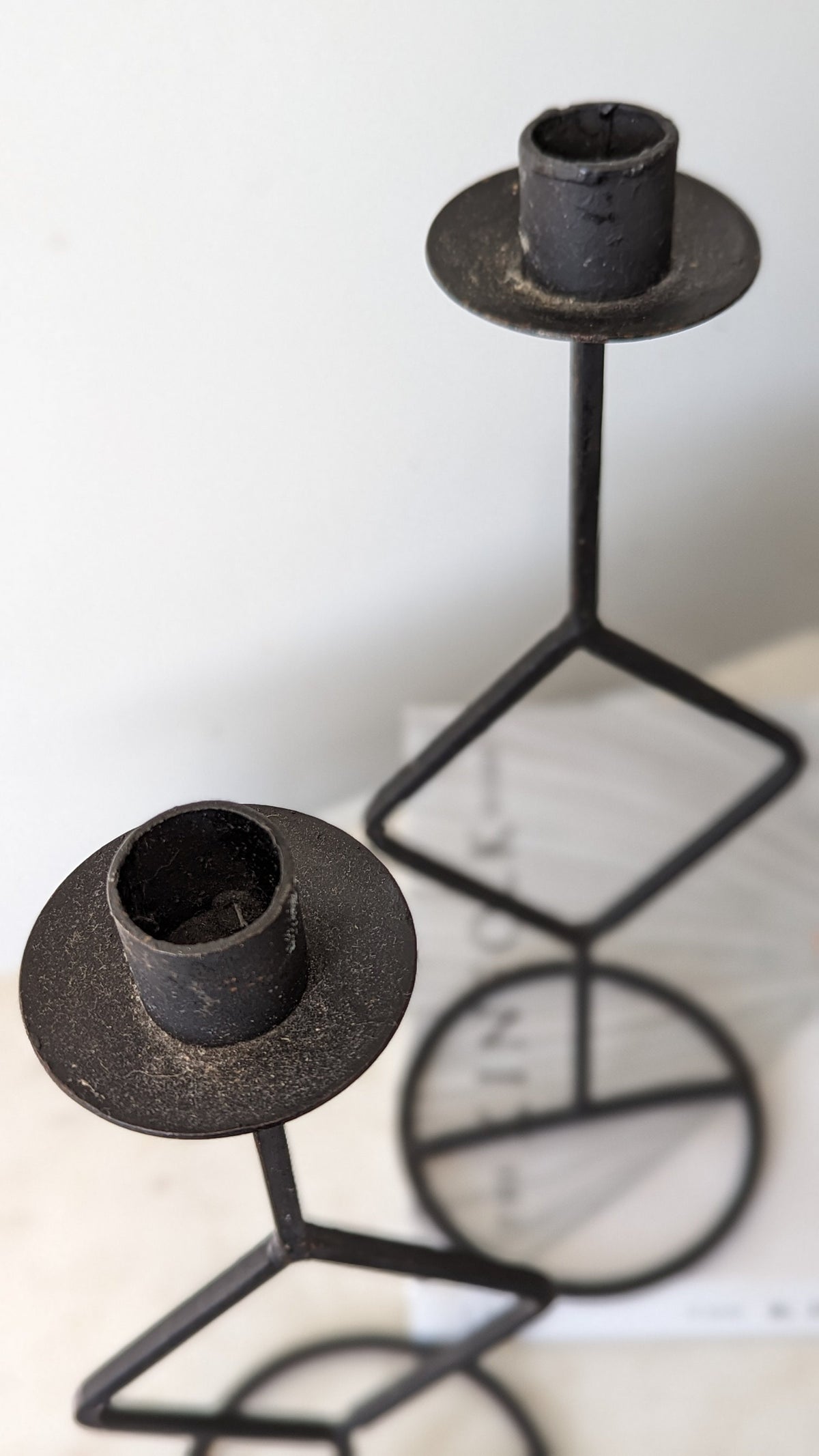 Vintage Tall Black Wrought Iron Candlestick Holders