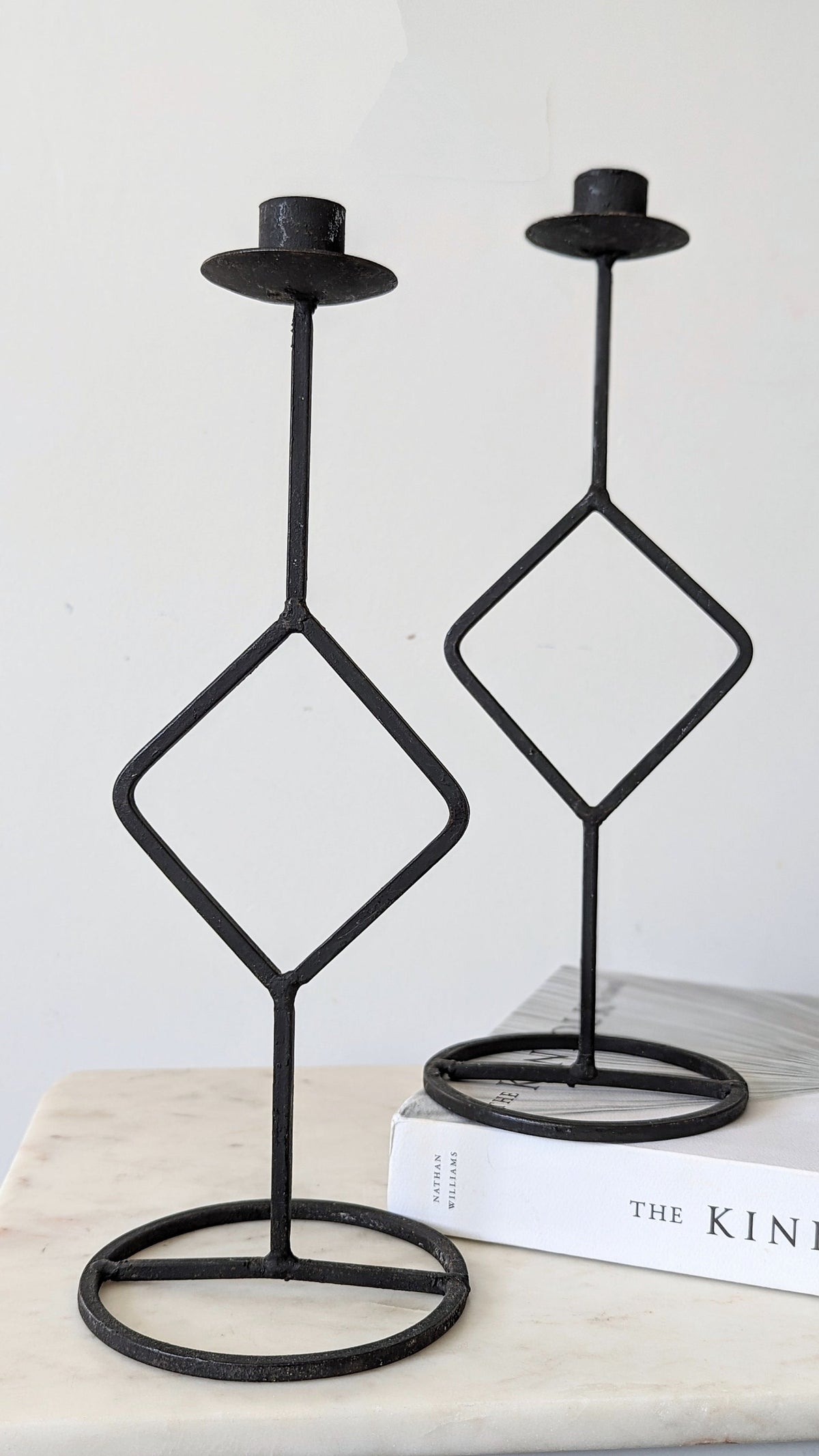 Vintage Tall Black Wrought Iron Candlestick Holders