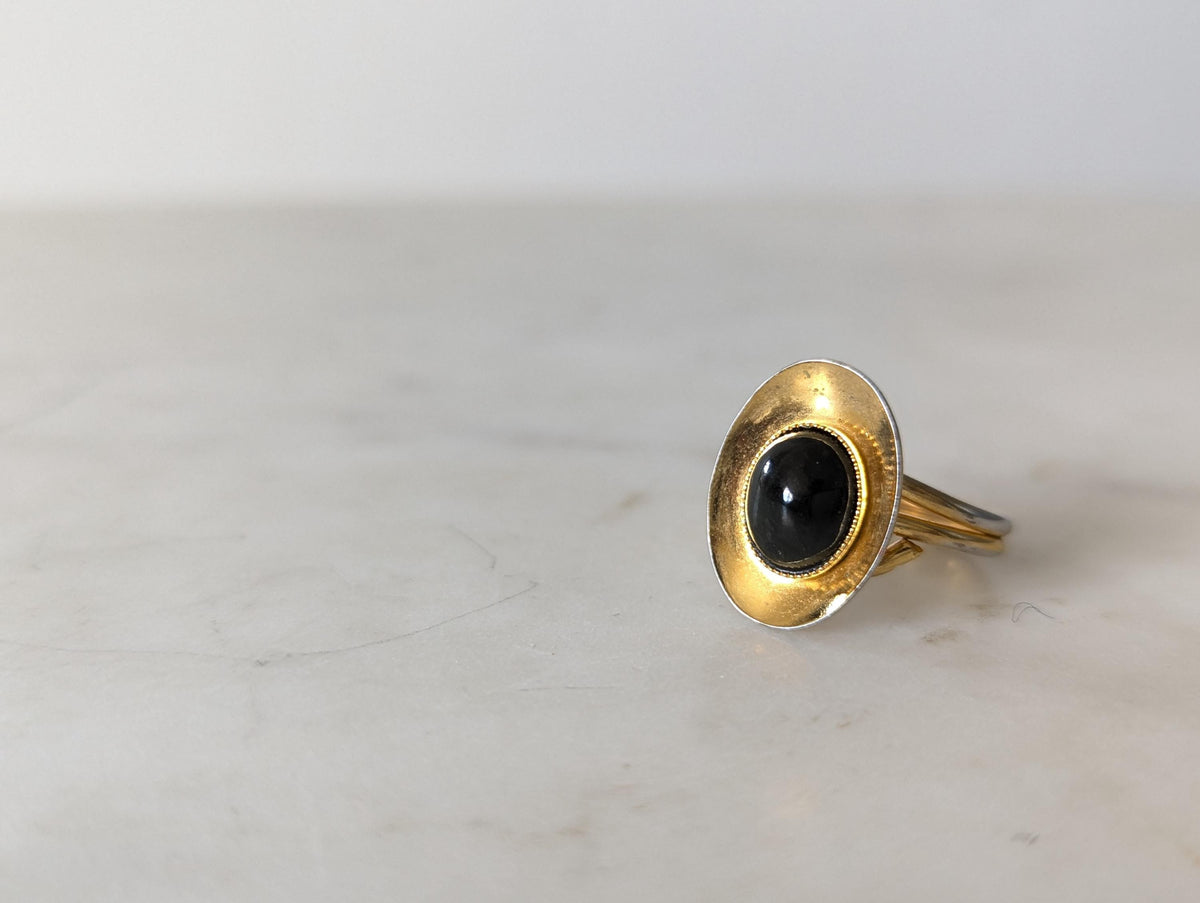 Vintage Gold Tone Ring With Black Faceted Stone