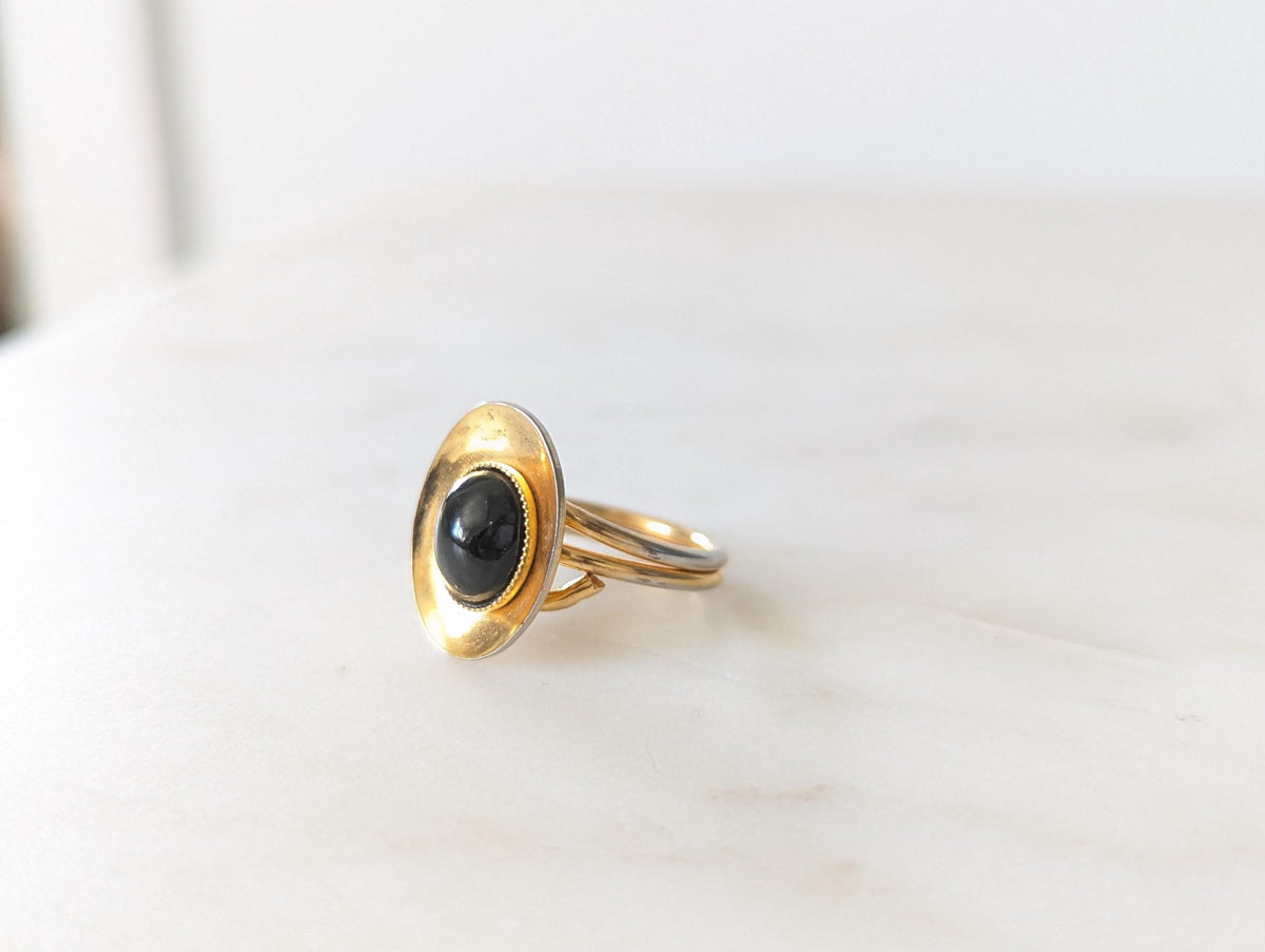 Vintage Gold Tone Ring With Black Faceted Stone