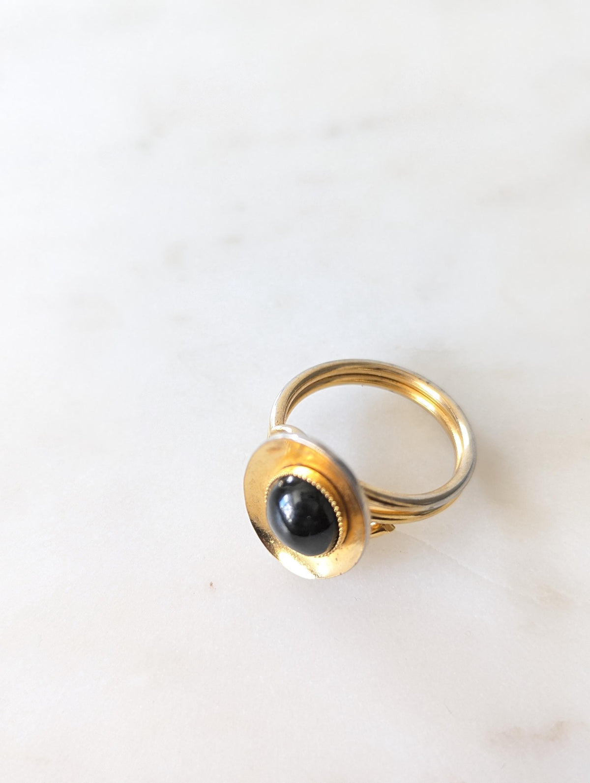 Vintage Gold Tone Ring With Black Faceted Stone