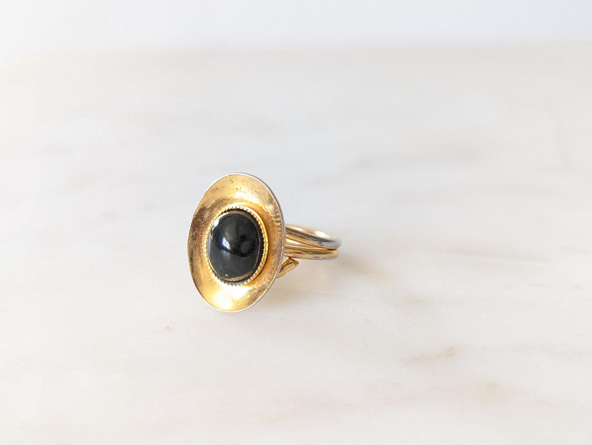 Vintage Gold Tone Ring With Black Faceted Stone