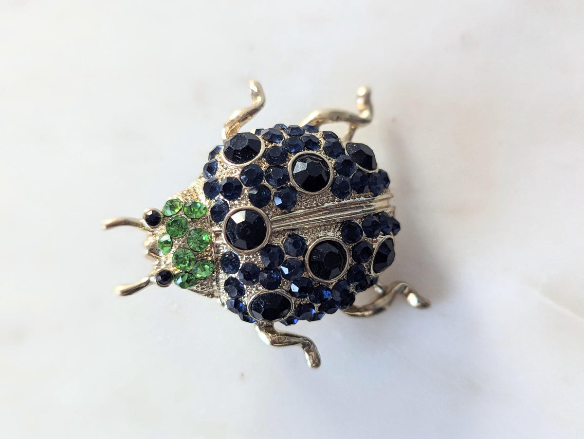Vintage Ladybird Brooch With Encrusted Gems Gold Plated