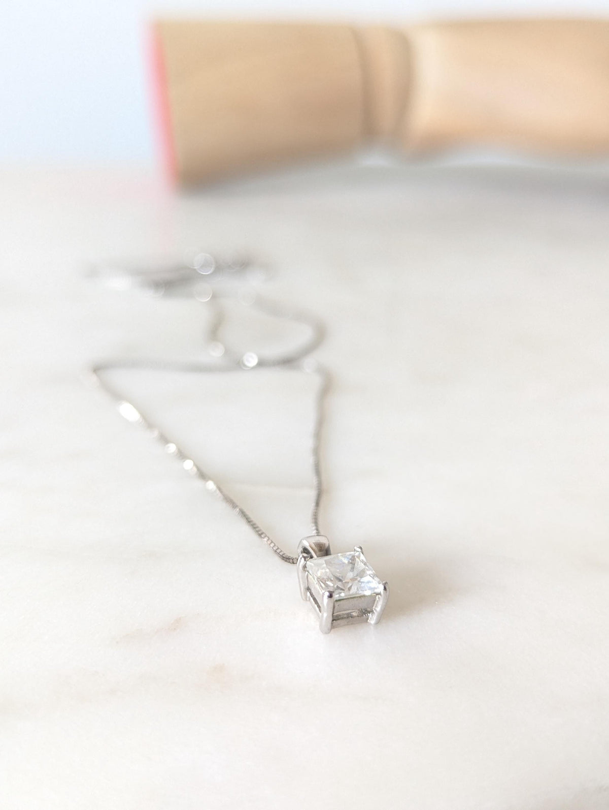 Princess Cut Cubic Zirconia Real Silver Necklace