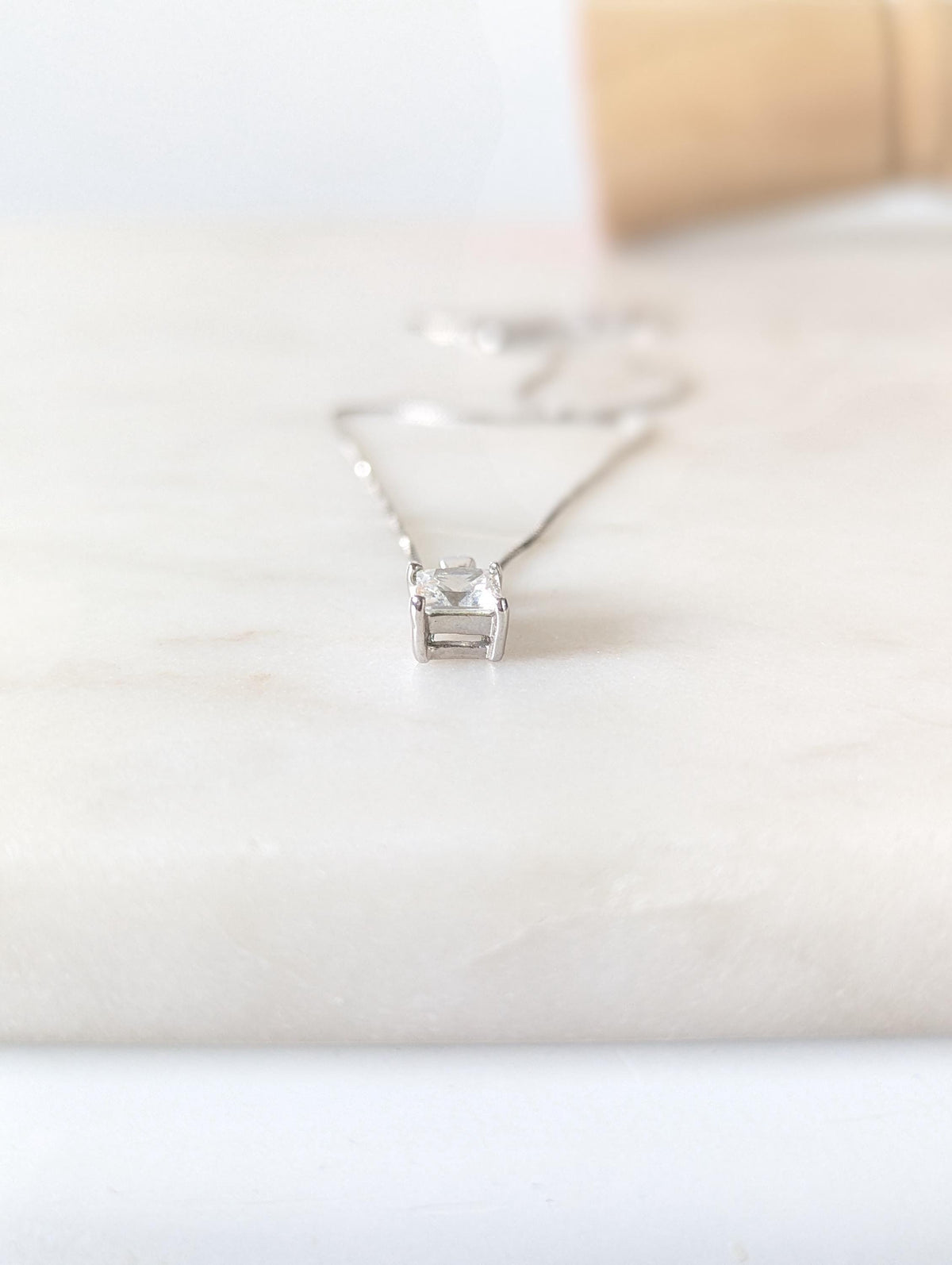 Princess Cut Cubic Zirconia Real Silver Necklace