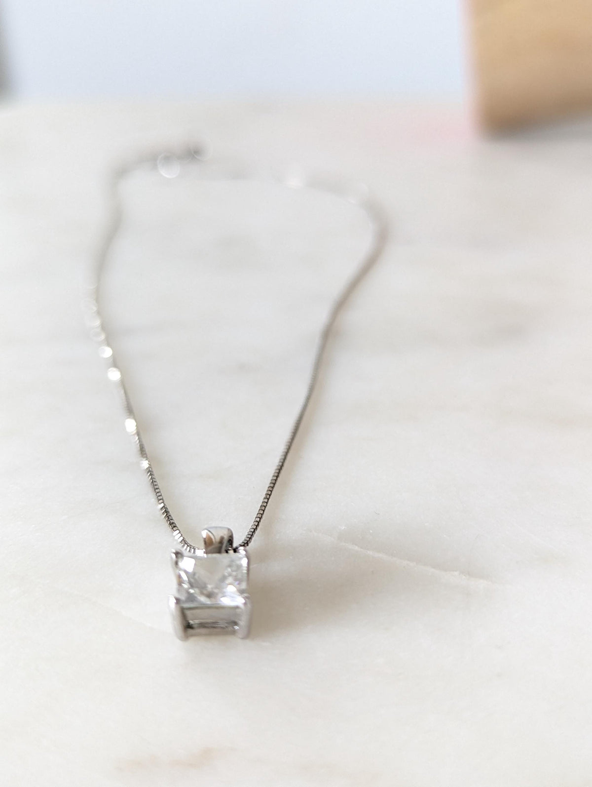Princess Cut Cubic Zirconia Real Silver Necklace