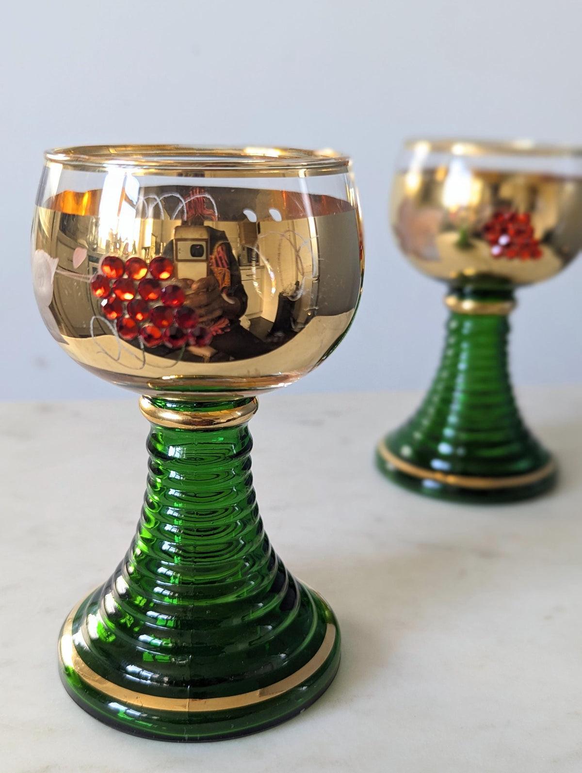 Vintage German Jewelled Roemer Souvenir Wine Glasses, Set of 2