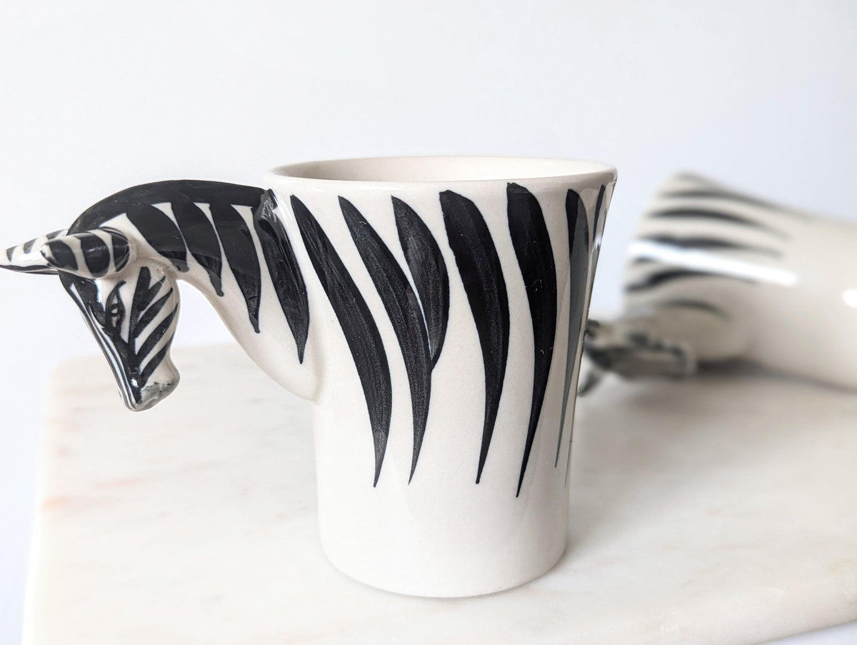 Pier 1 Imports Zebra Handle Hand Large Coffee Mugs Set of 2