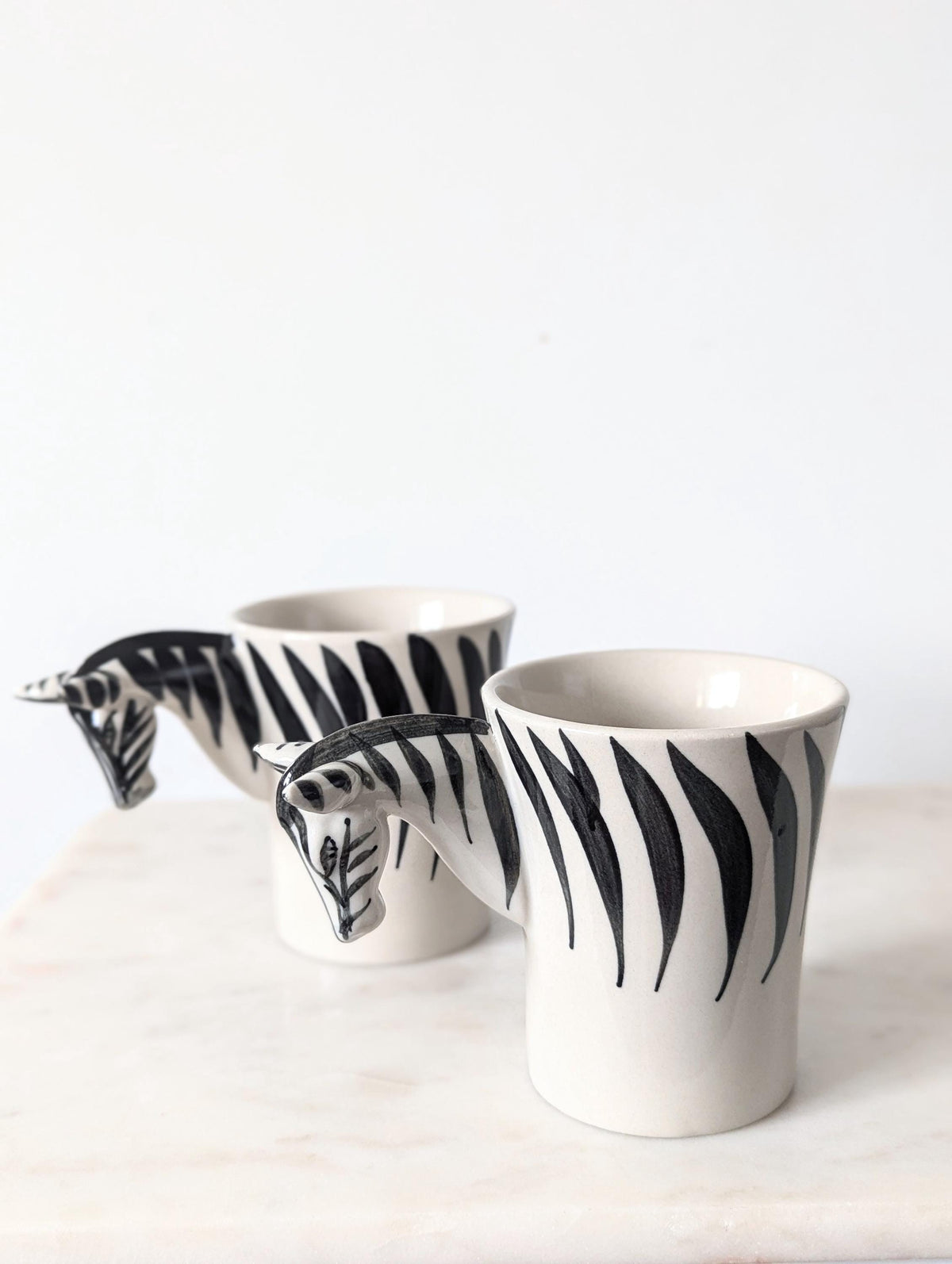 Pier 1 Imports Zebra Handle Hand Large Coffee Mugs Set of 2
