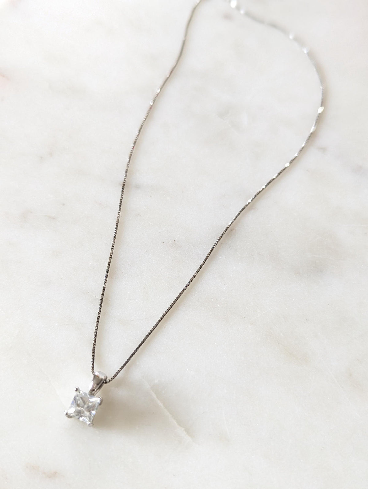 Princess Cut Cubic Zirconia Real Silver Necklace