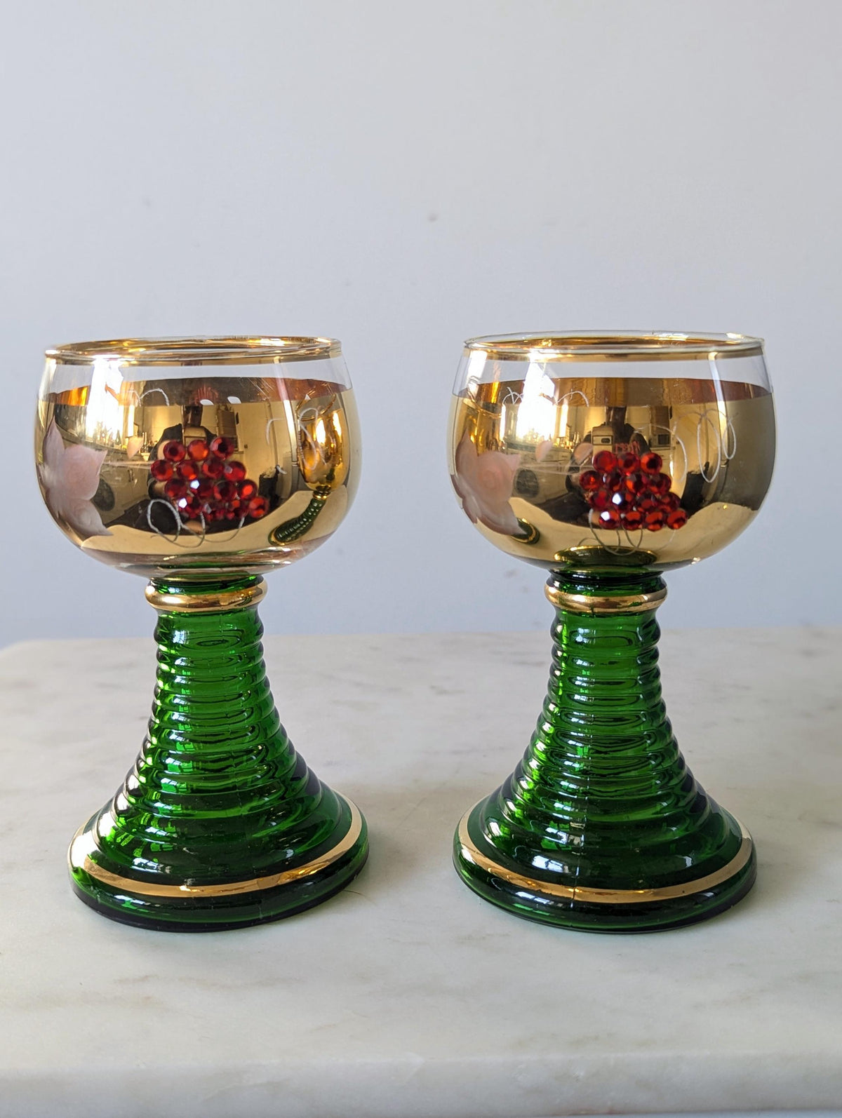 Vintage German Jewelled Roemer Souvenir Wine Glasses, Set of 2