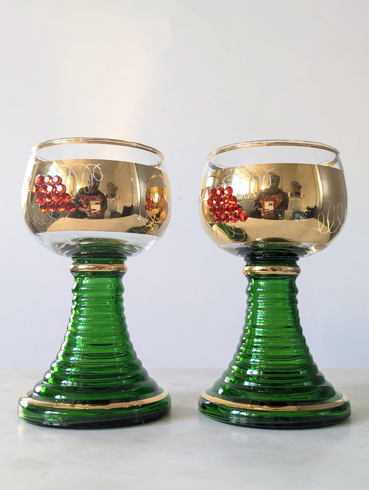Vintage German Jewelled Roemer Souvenir Wine Glasses, Set of 2