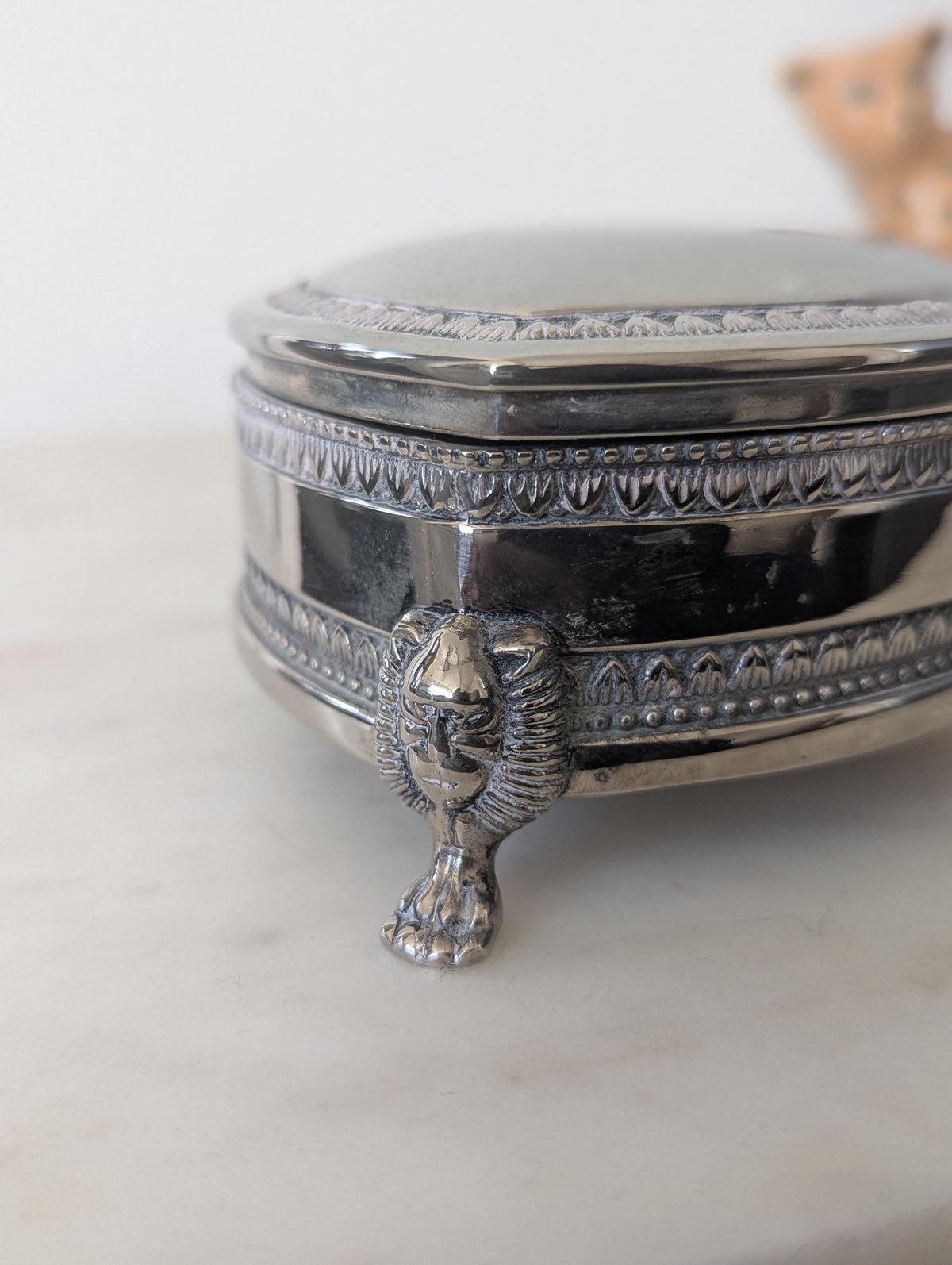 Vintage Silver Plated Heart Shaped Jewellery Box With Feet