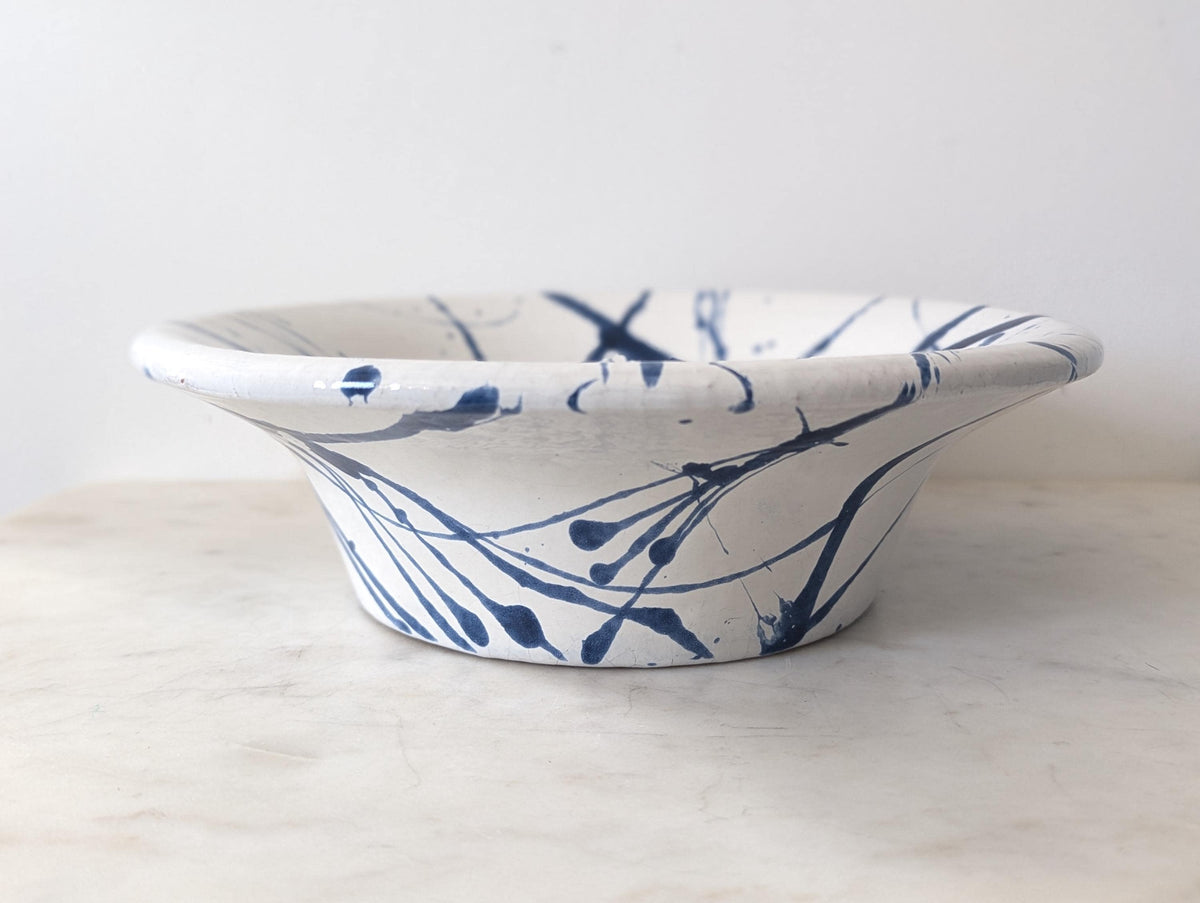 Handmade Large Wide Rim Blue Splatter Ware Bowl
