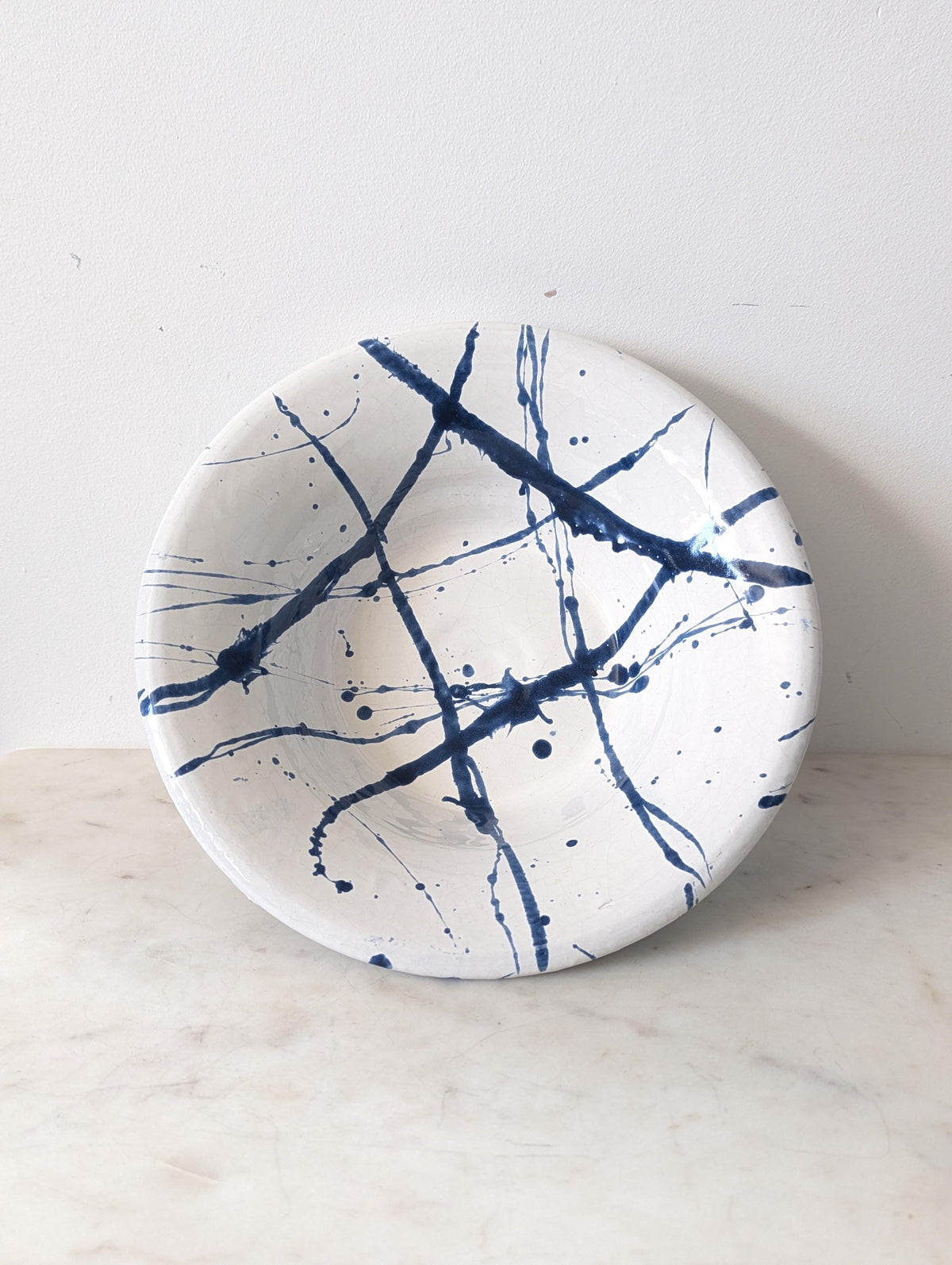 Handmade Large Wide Rim Blue Splatter Ware Bowl