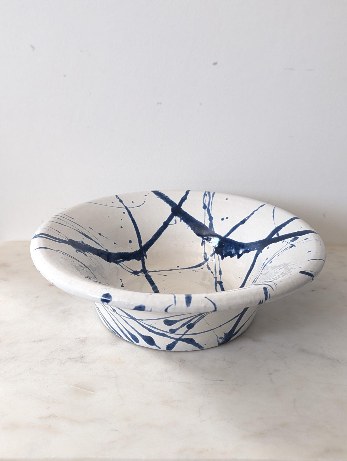 Handmade Large Wide Rim Blue Splatter Ware Bowl