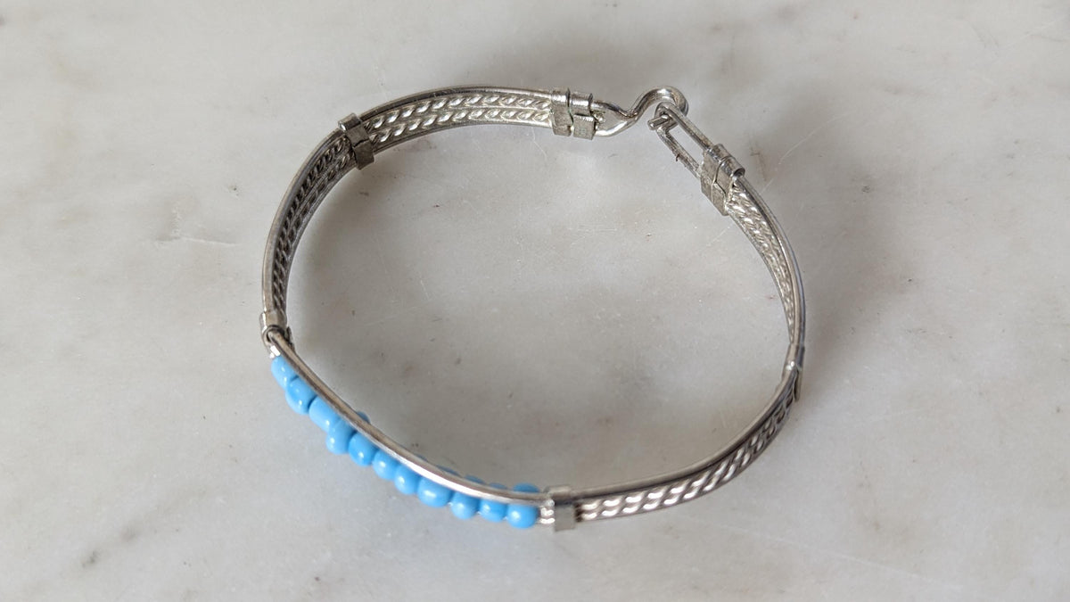 Vintage Silver Tone Turquoise Bead Cuff Bracelet