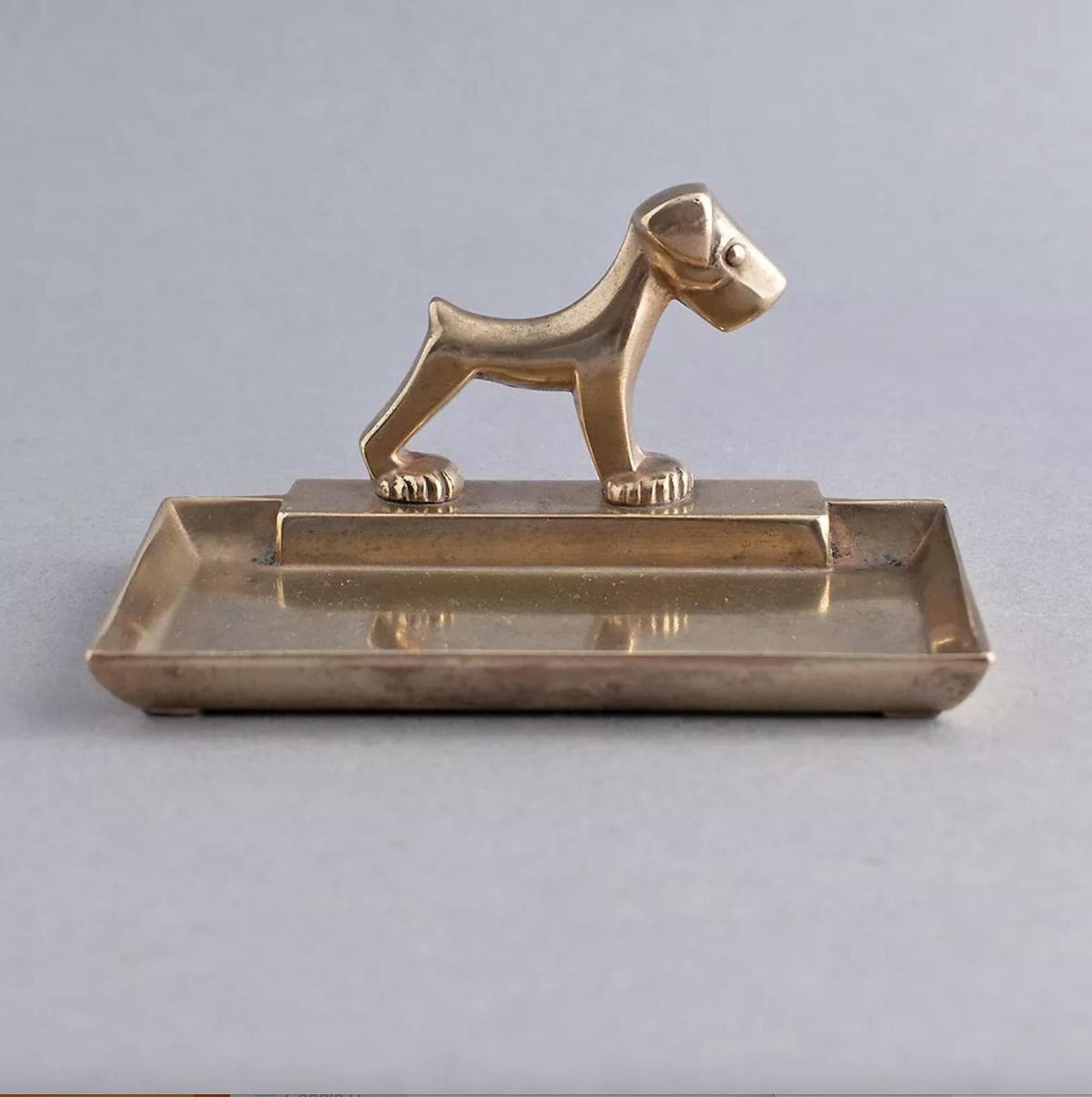 Vintage 1930s Art Deco Solid Brass Terrier Dog Trinket Tray