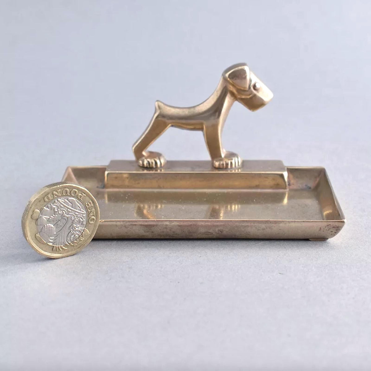Vintage 1930s Art Deco Solid Brass Terrier Dog Trinket Tray