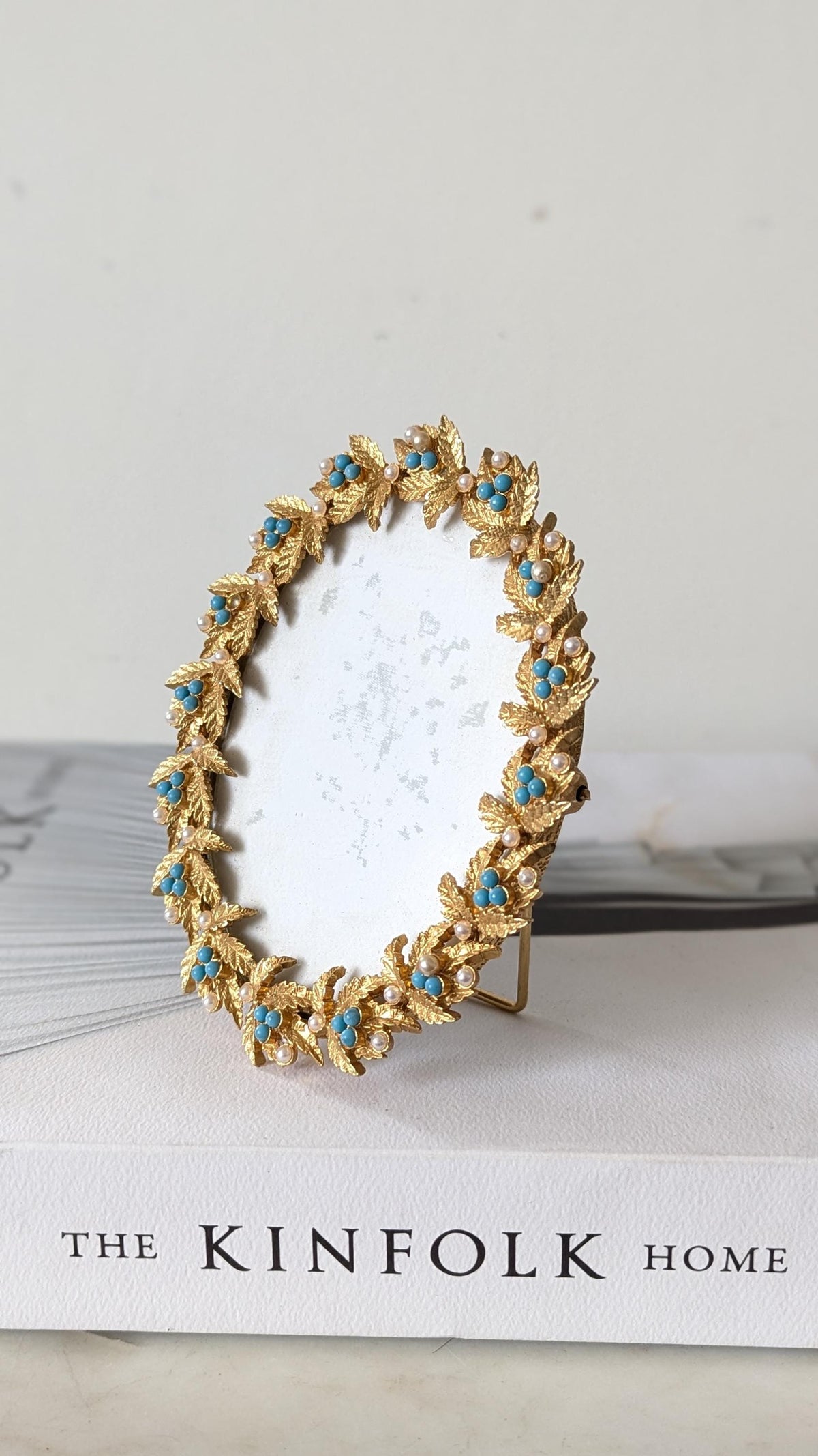 Vintage Mirella Oval Gold Flower Free Standing Frame