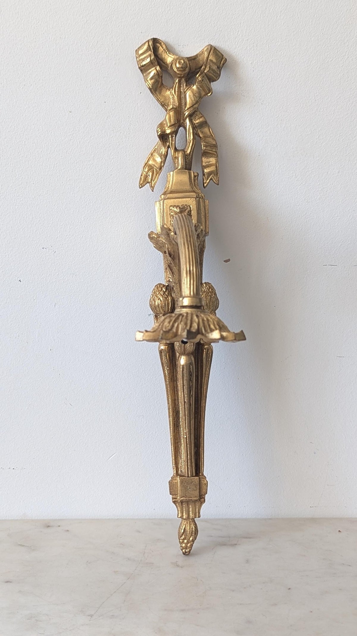 French Antique Gilded Brass Ribbon Wall Light