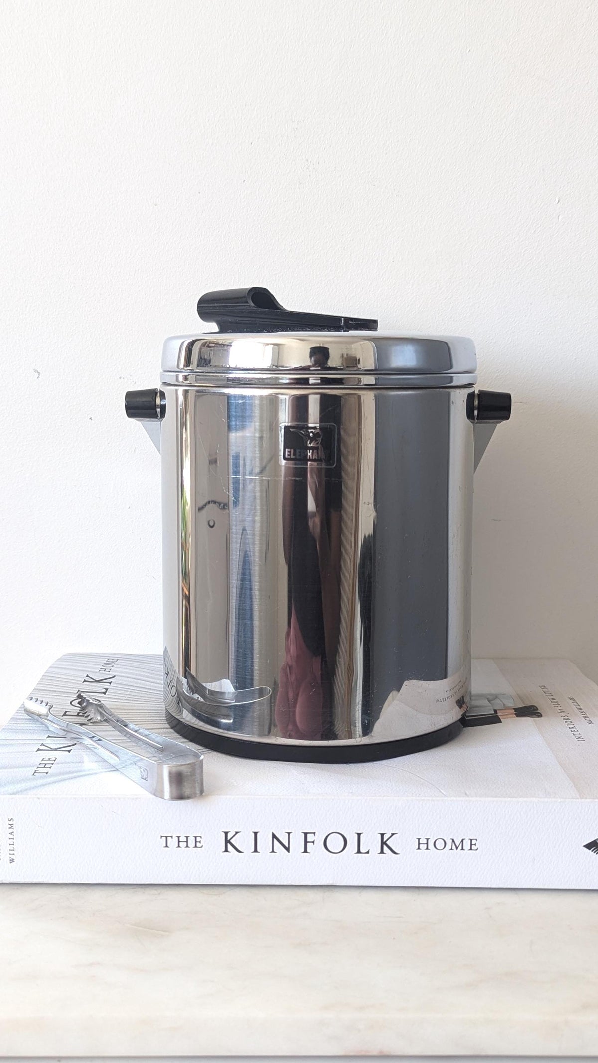 Vintage 1960s Elephant Chrome Ice Bucket With Lid And Tongs