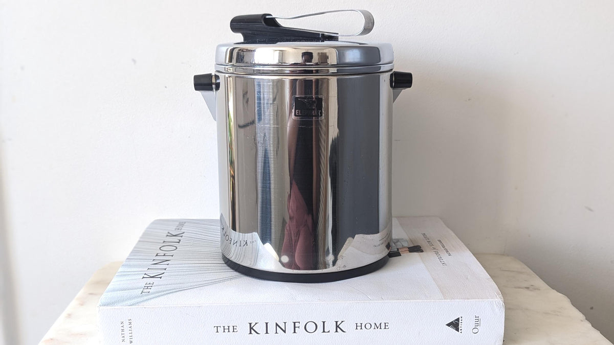 Vintage 1960s Elephant Chrome Ice Bucket With Lid And Tongs