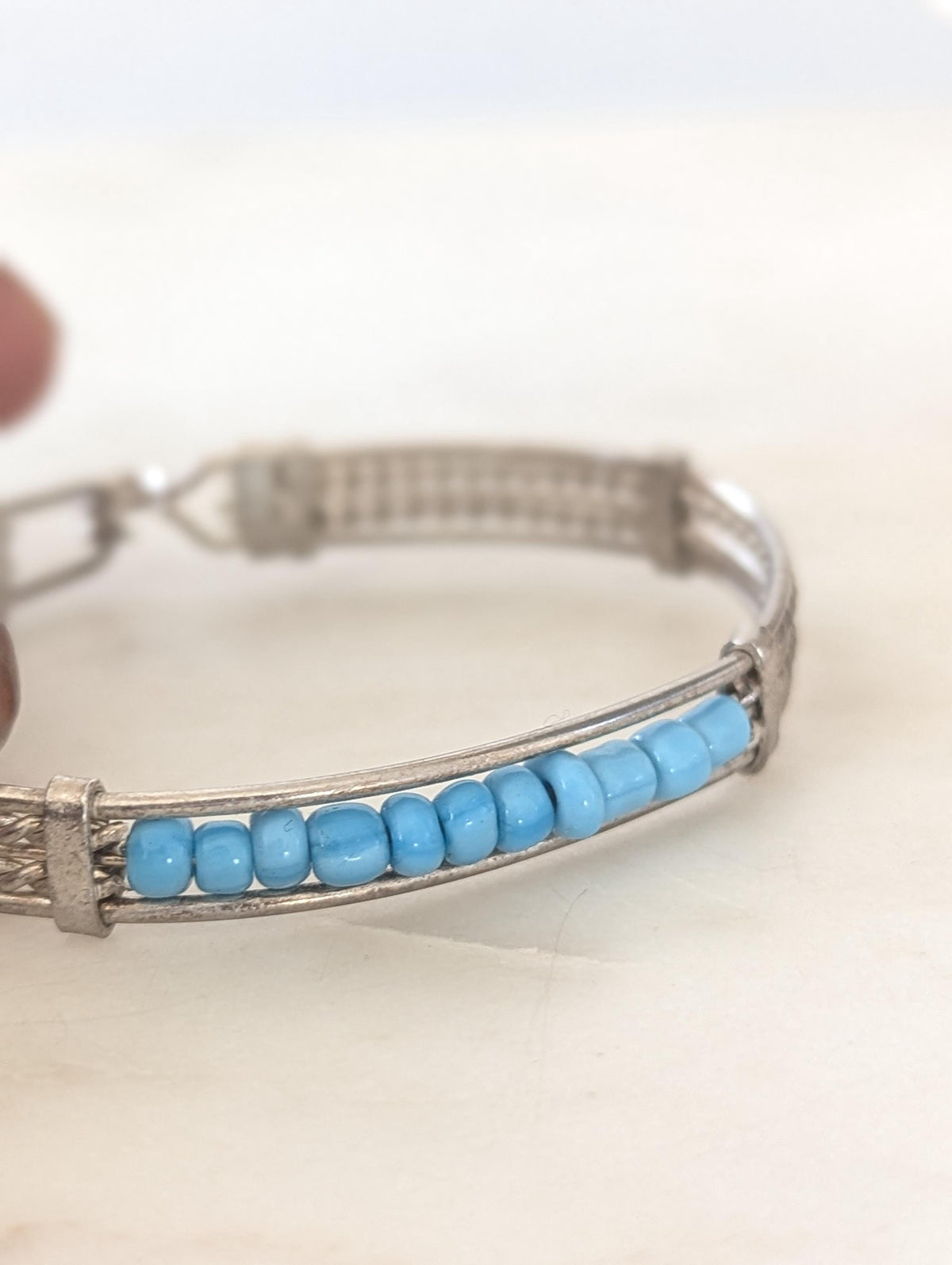 Vintage Silver Tone Turquoise Bead Cuff Bracelet