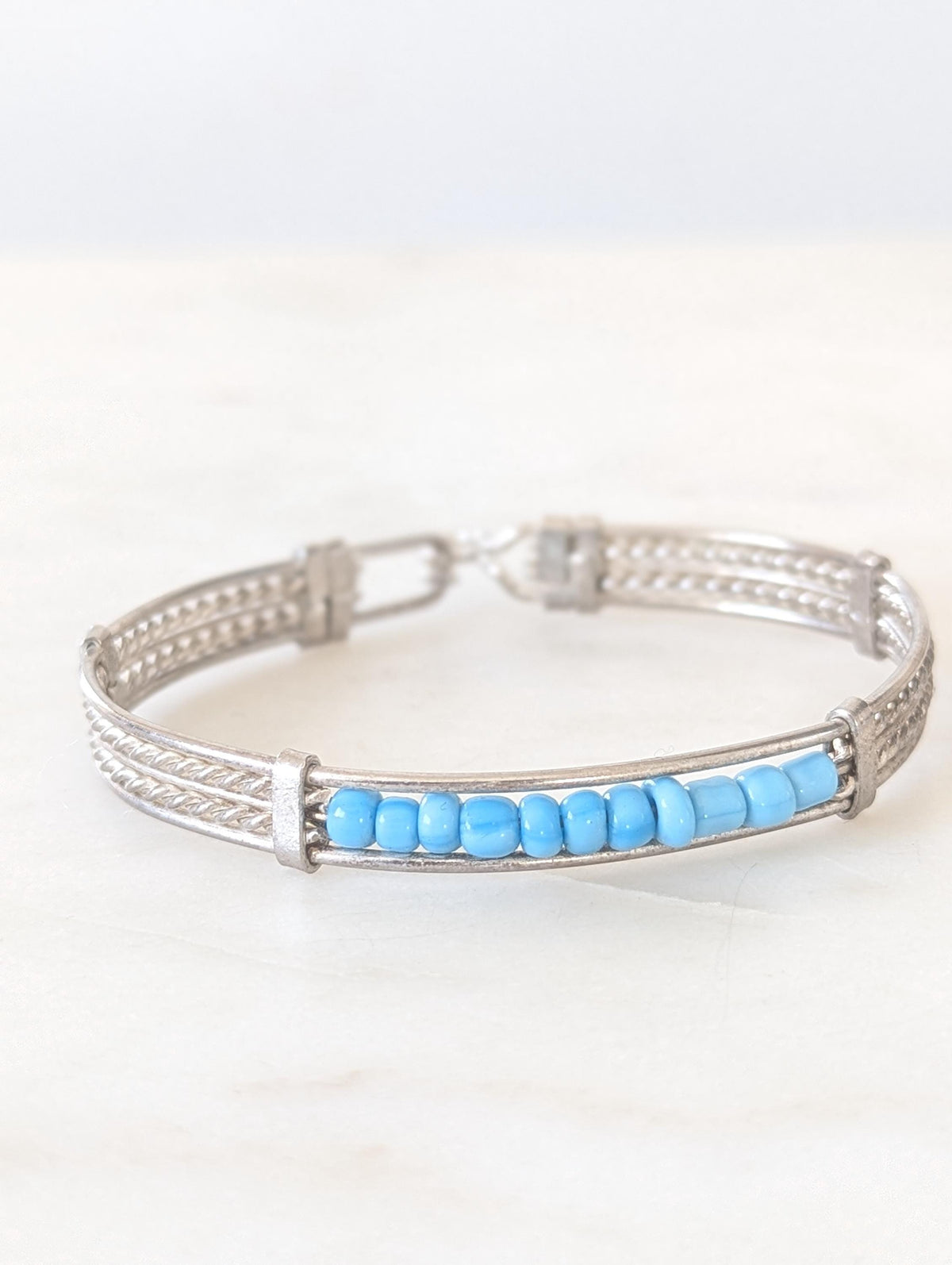 Vintage Silver Tone Turquoise Bead Cuff Bracelet