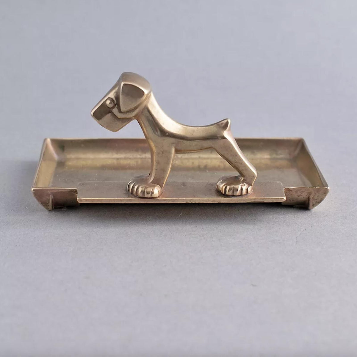 Vintage 1930s Art Deco Solid Brass Terrier Dog Trinket Tray