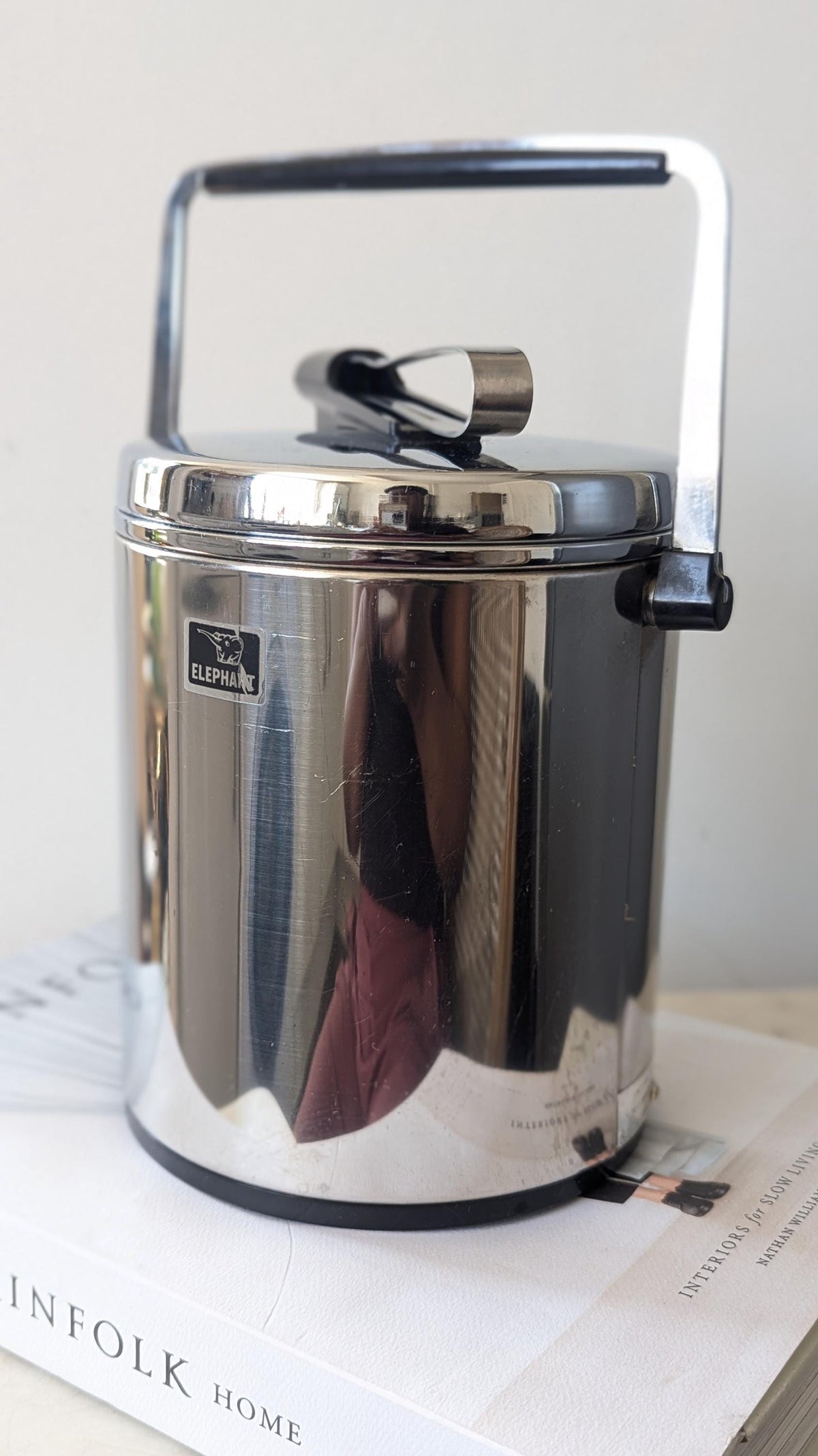 Vintage 1960s Elephant Chrome Ice Bucket With Lid And Tongs