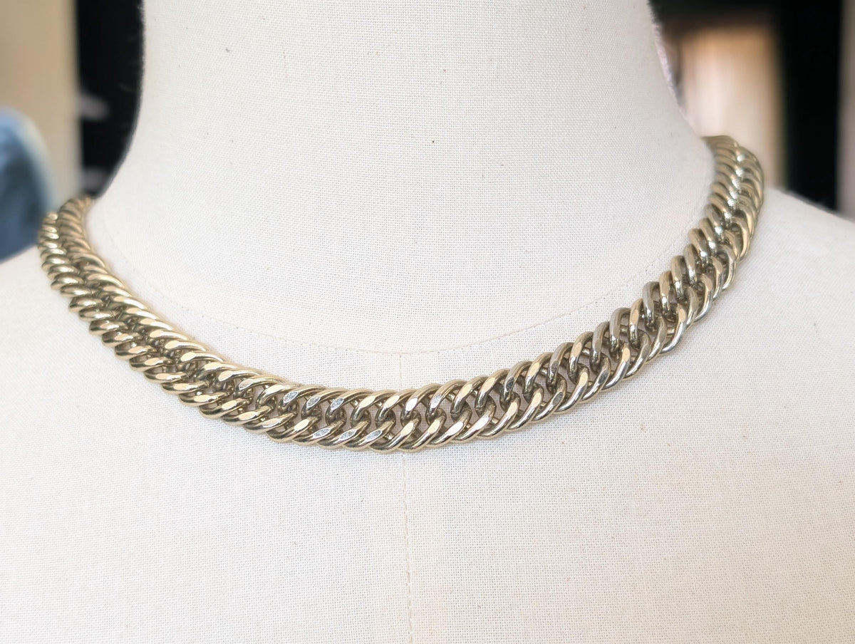 Vintage 80s Gold Plated Statement Chain Necklace 18" Curb Cuban Link Chain Necklace