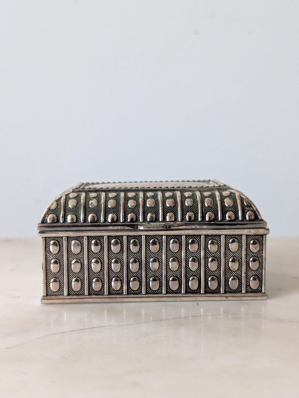 Vintage Silver Plated Hobnail Trinket Box with Blue Velvet Lining, Jewellery Box