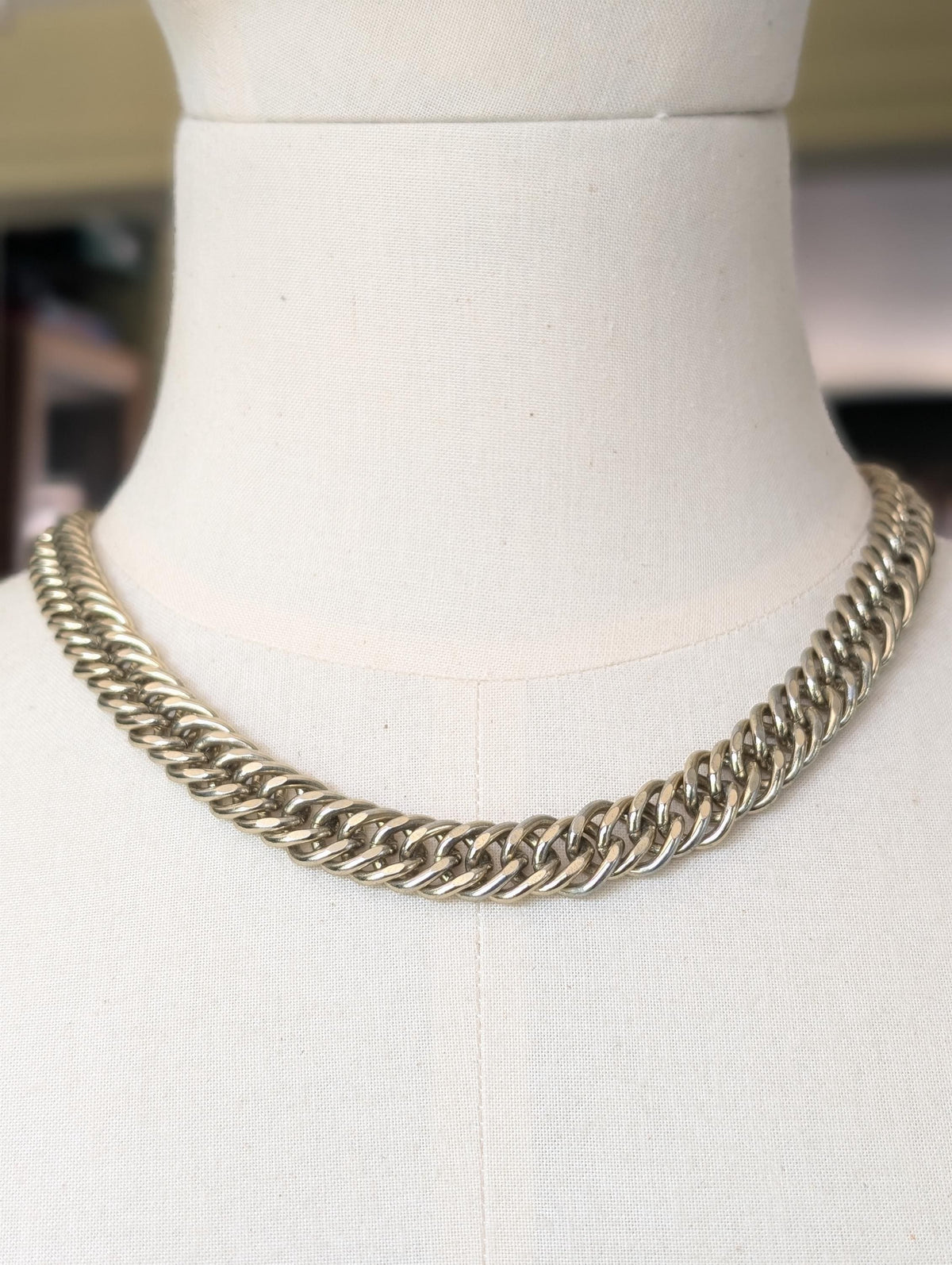 Vintage 80s Gold Plated Statement Chain Necklace 18" Curb Cuban Link Chain Necklace