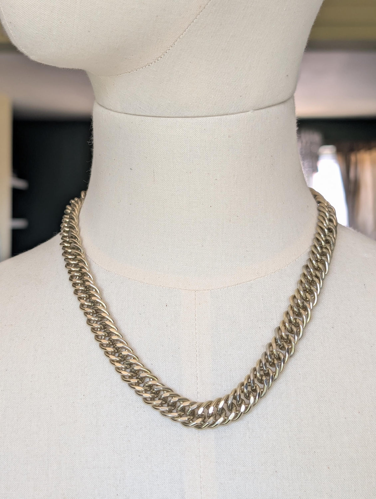 Vintage 80s Gold Plated Statement Chain Necklace 18" Curb Cuban Link Chain Necklace