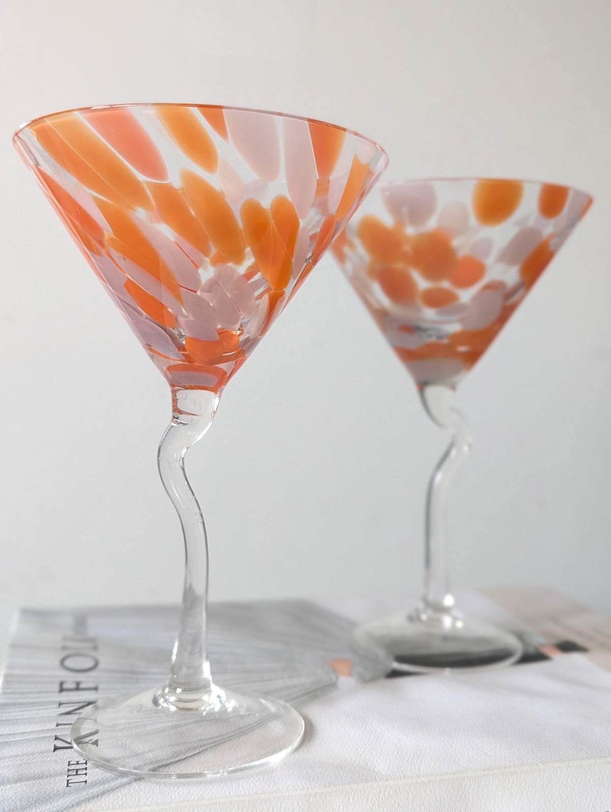 Tall Confetti Orange Martini Glasses Set of Two