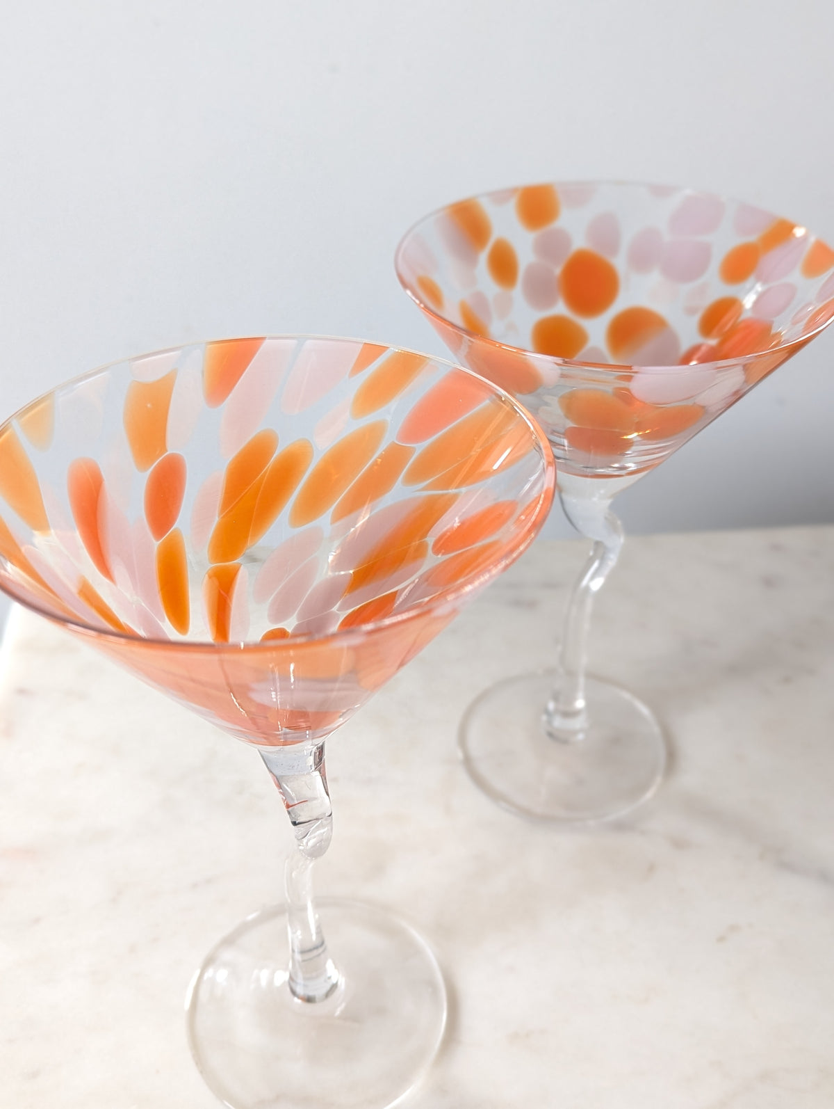 Tall Confetti Orange Martini Glasses Set of Two