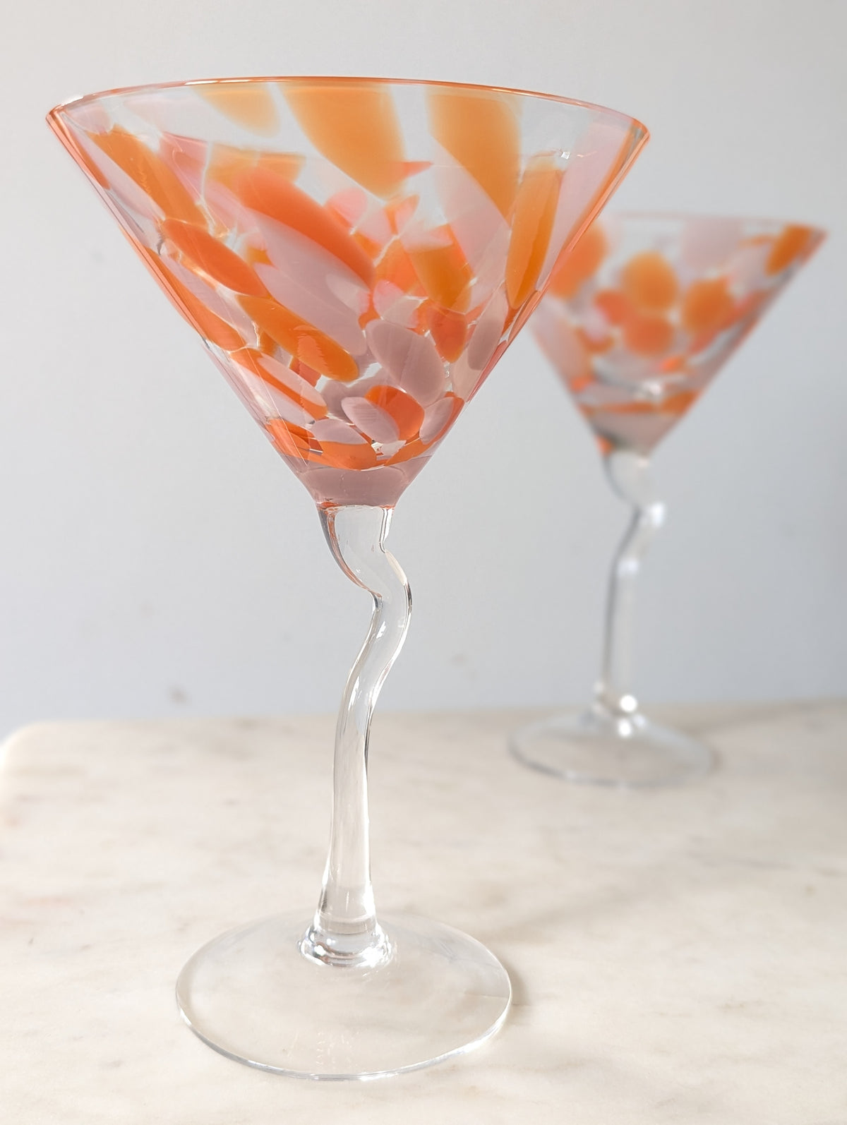 Tall Confetti Orange Martini Glasses Set of Two
