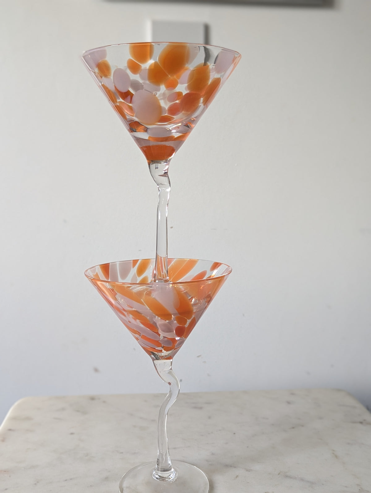 Tall Confetti Orange Martini Glasses Set of Two