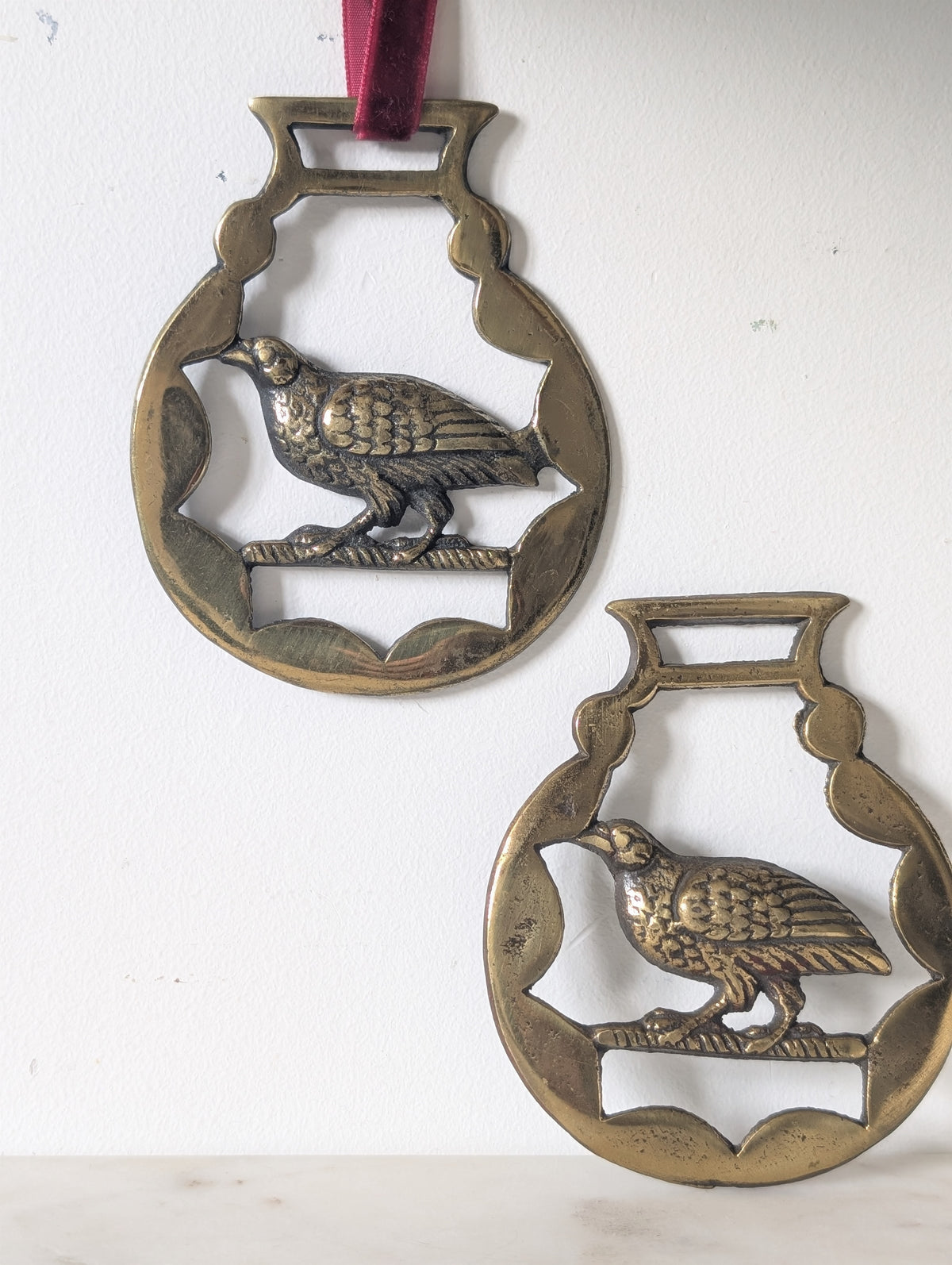 Vintage Brass Bird Christmas Tree Ornament Set of 2