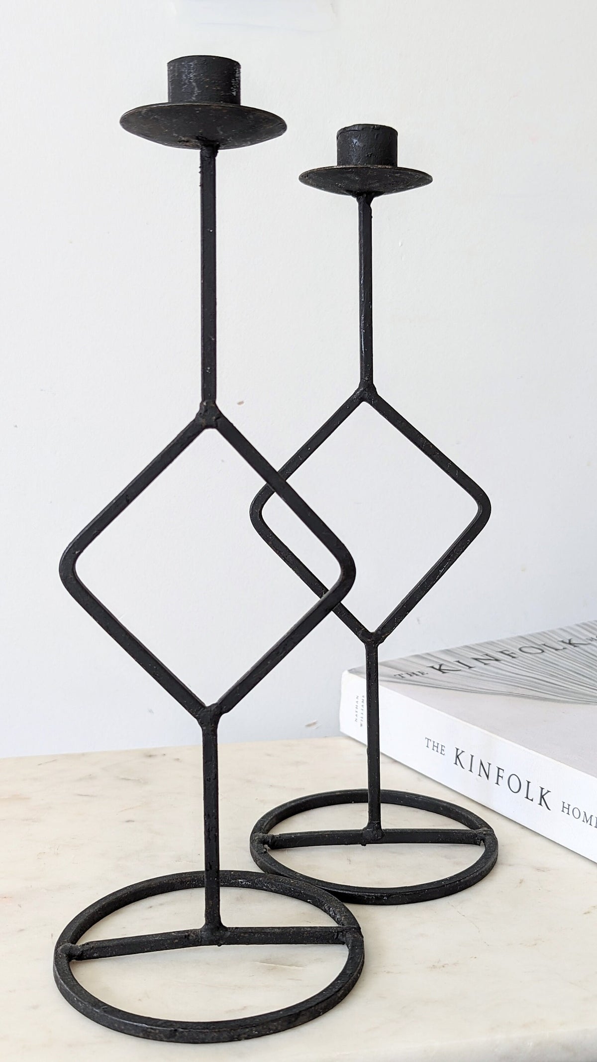 Vintage Tall Black Wrought Iron Candlestick Holders
